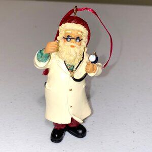 Santa Claus Doctor Ornament With Stethoscope and Red Ribbon Christmas decoration